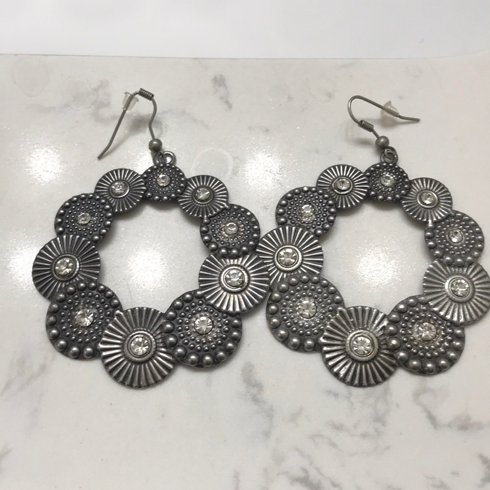 Hand made pewter earrings silver/diamonds